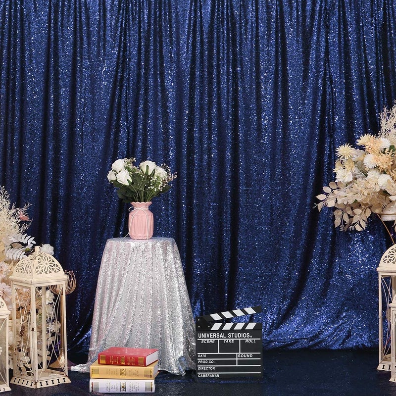 SquarePie Sequin Backdrop 8FT x 8FT Navy Blue Background Sparkly Curtain for Wedding Party - Image 3